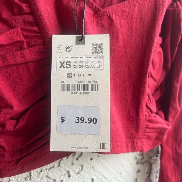ZARA Cropped Blouse with Puff Sleeves Women’s XS NWT - Picture 7 of 10